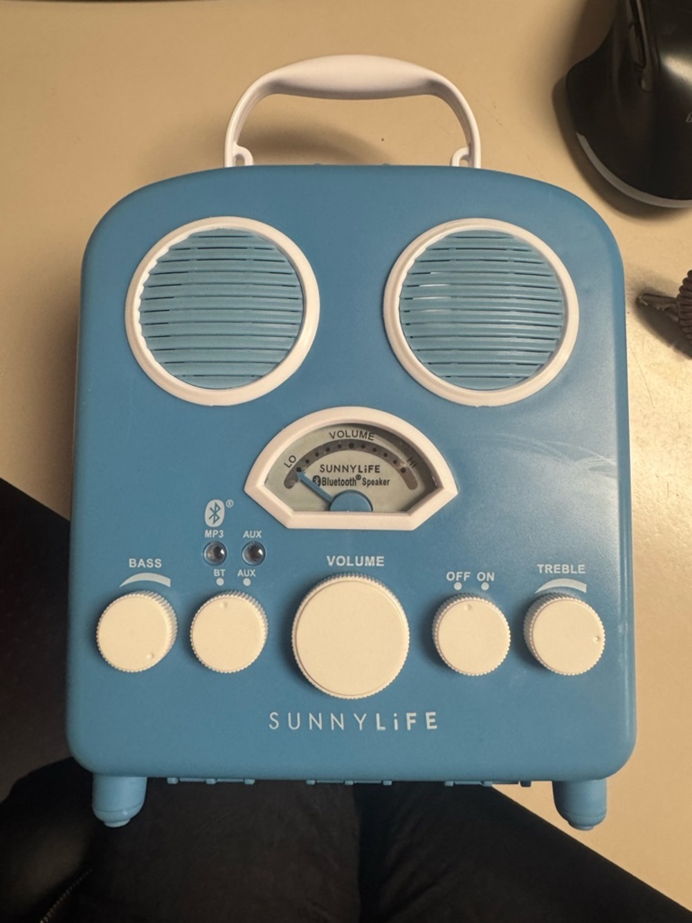 Sunnylife Retro Portable Bluetooth Speaker in Light Blue and White